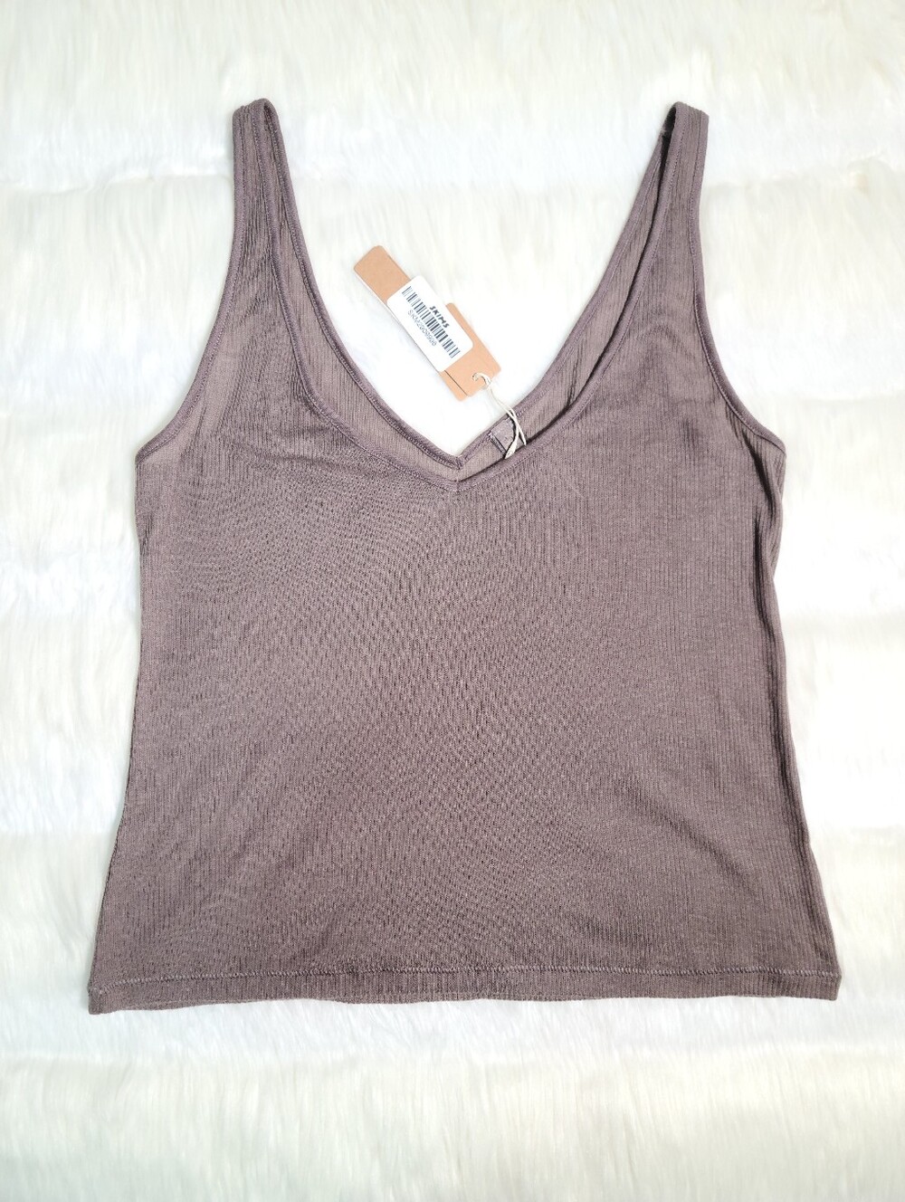 SKIMS Sheer Cotton Rib V Neck Tank Pewter Women XS NEW
